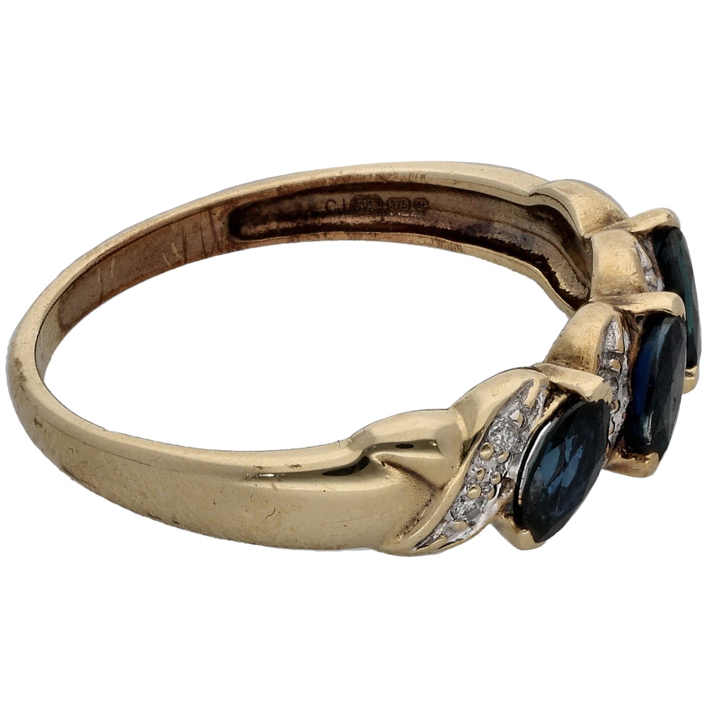 9ct Gold Sapphire & 0.04ct Diamond Dress/Cocktail Ring Size O