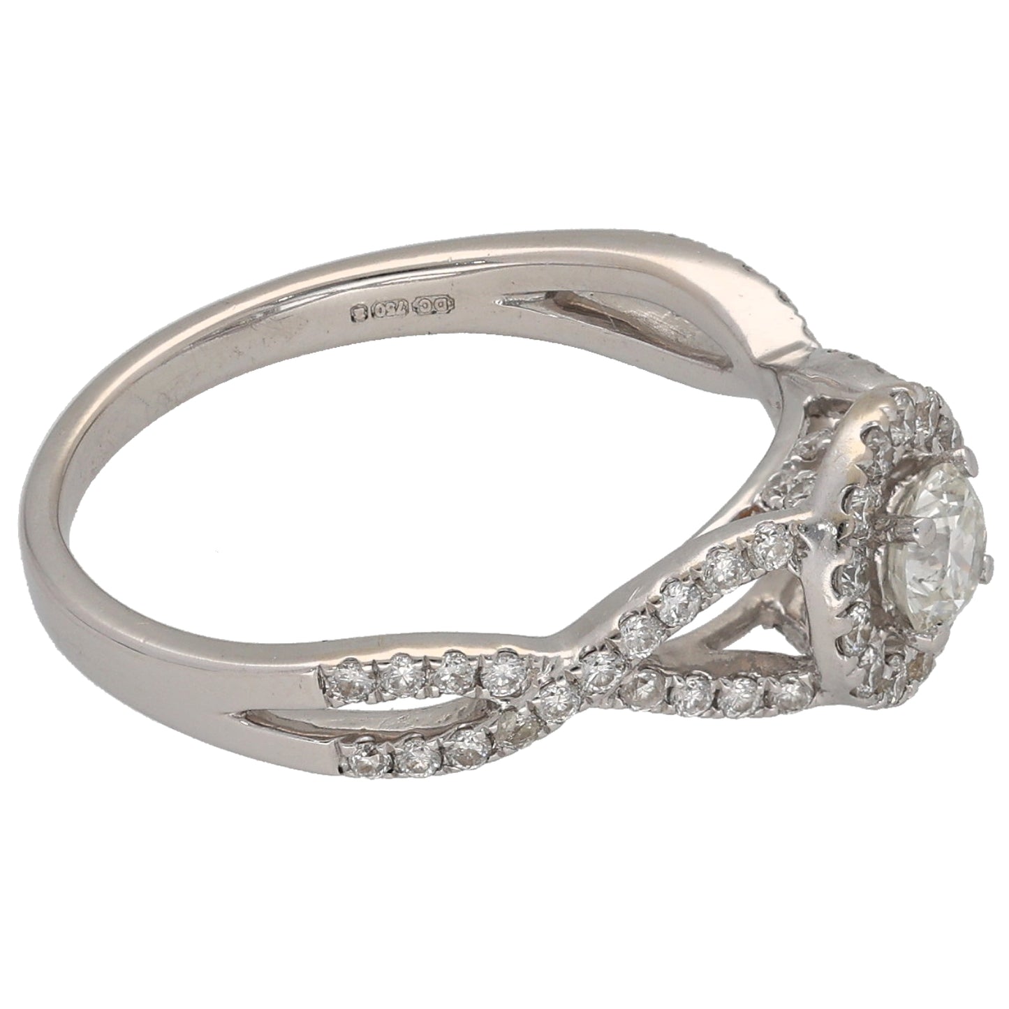 18ct White Gold 0.55ct Diamond Halo Ring Size L
