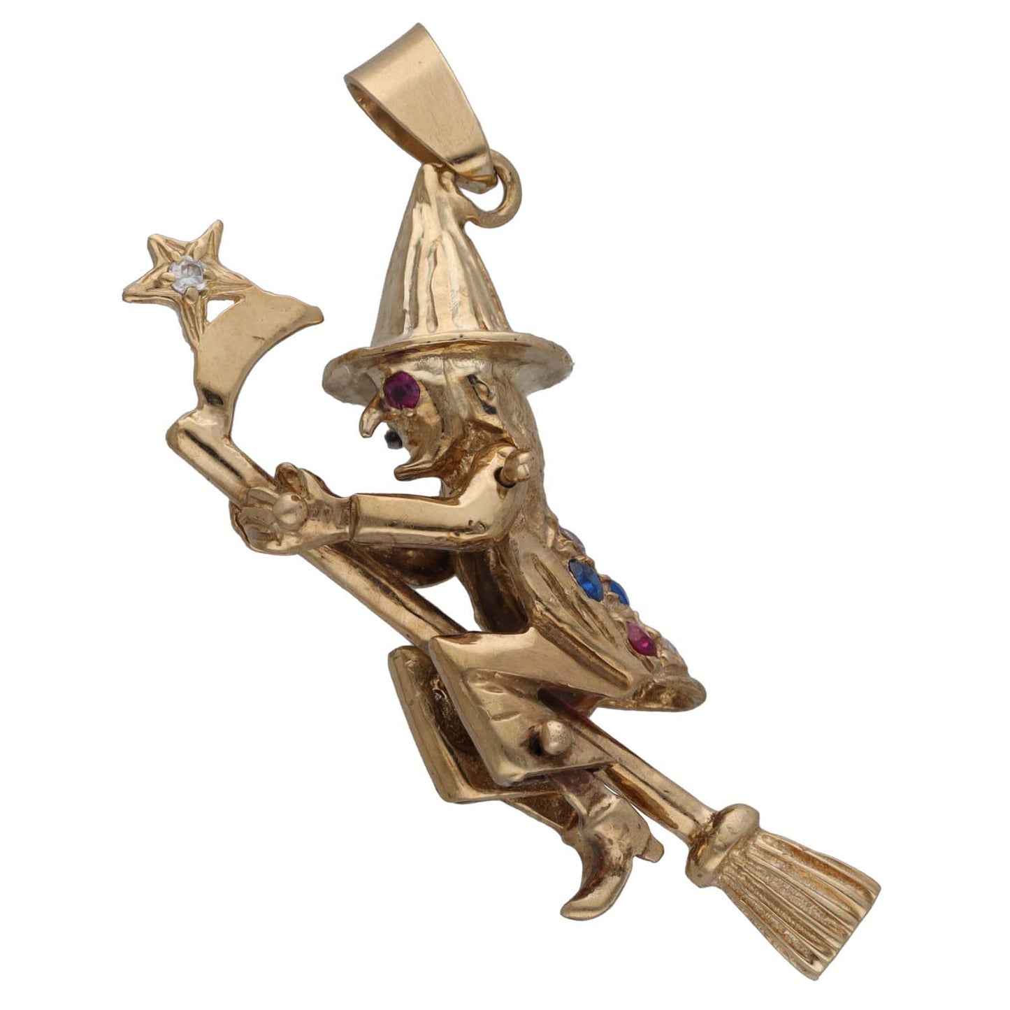 9ct Gold Imitation Gems Witch Pendant