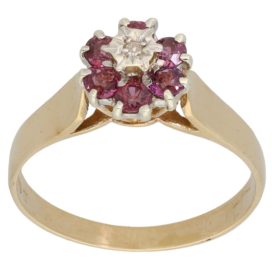 9ct Bicolour Gold Ruby & 0.01ct Diamond Dress/Cocktail Ring Size P