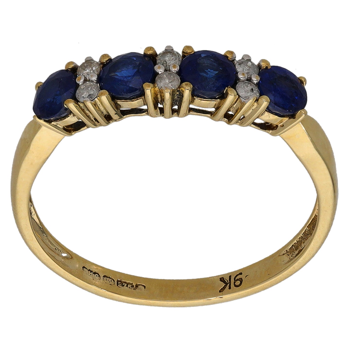 9ct Gold Sapphire & 0.06ct Diamond Half Eternity Ring Size N