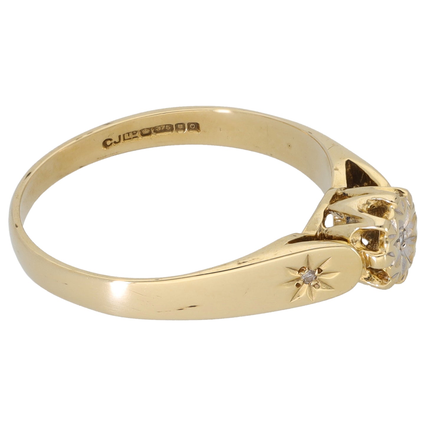 9ct Gold 0.02ct Diamond Solitaire Ring With Accent Stones Size O