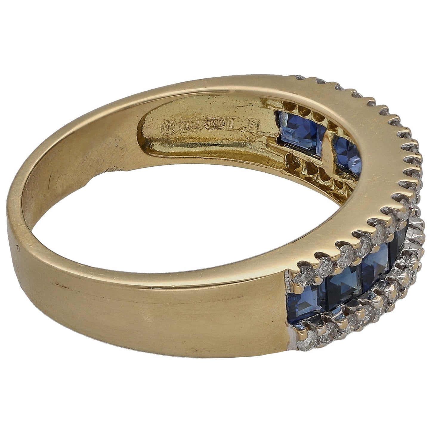18ct Gold Sapphire & 0.38ct Diamond Half Eternity Ring Size P