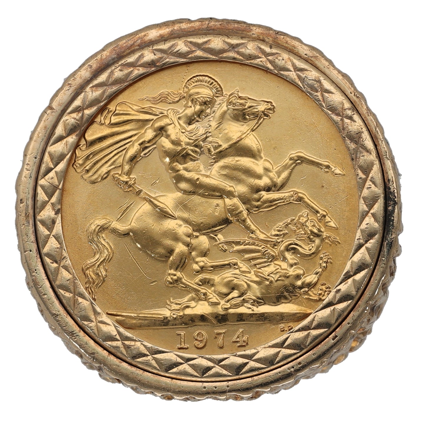 9ct Gold Full Sovereign Coin Ring Size S