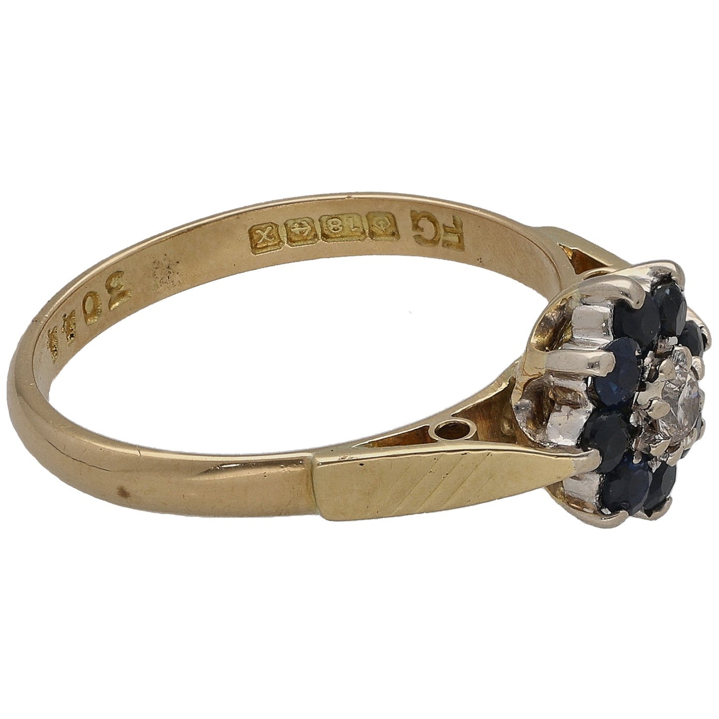 18ct Gold Sapphire & 0.05ct Diamond Dress/Cocktail Ring Size L