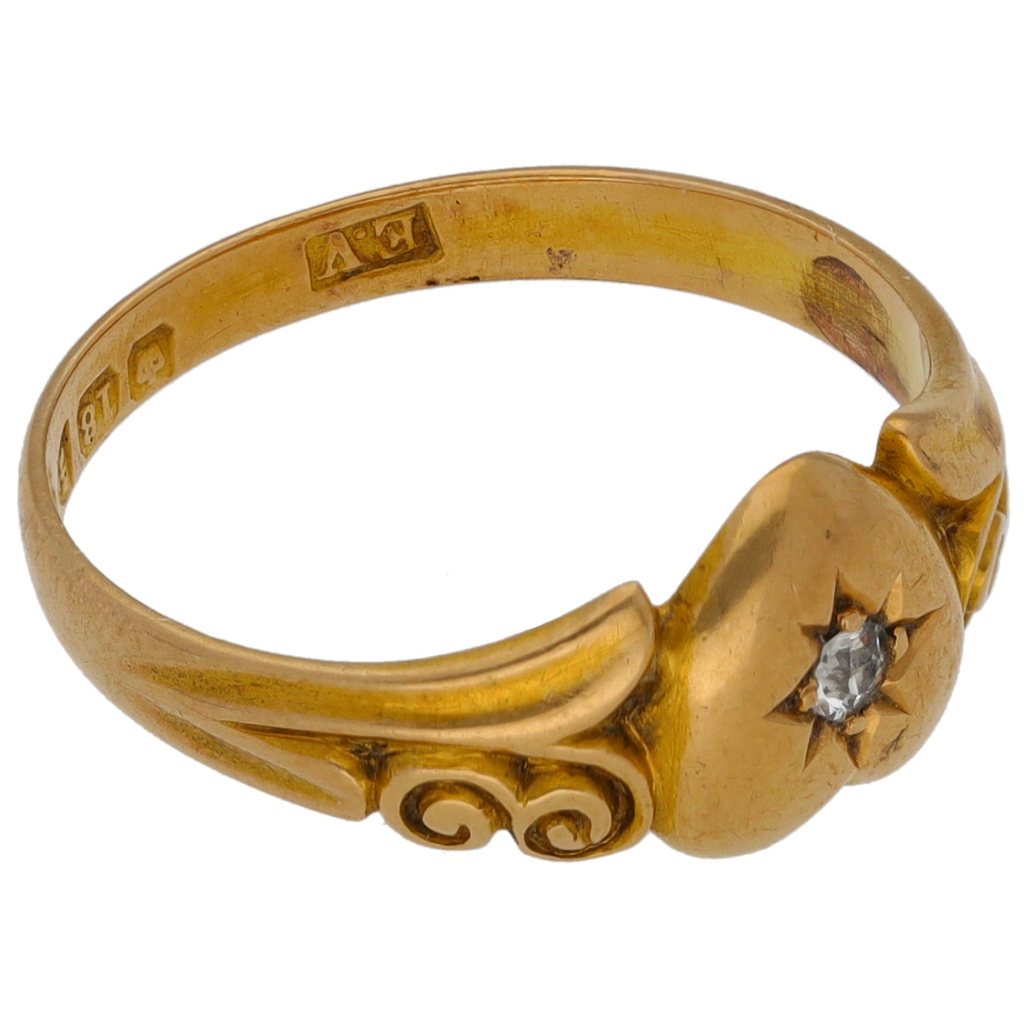 18ct Gold 0.04ct Diamond Solitaire Ring Antique & Vintage Size M