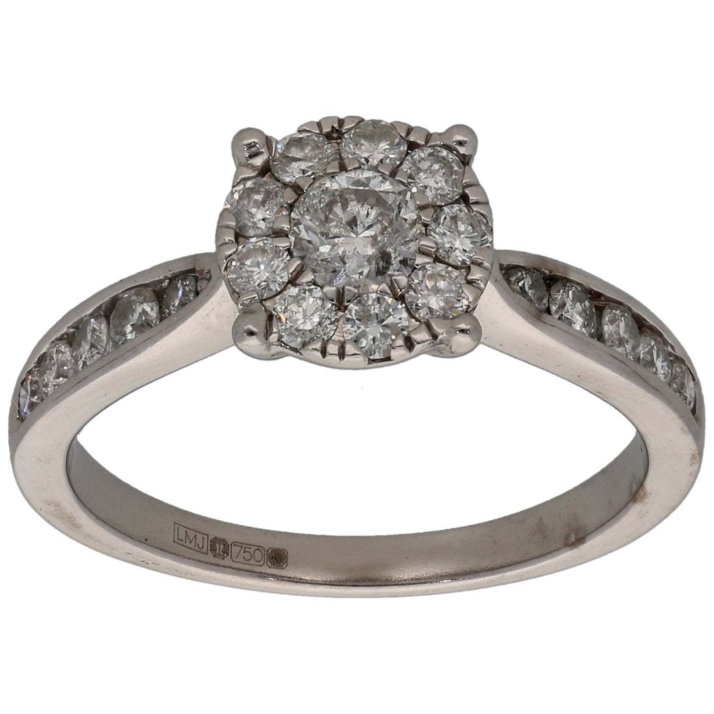 18ct White Gold 0.64ct Diamond Cluster Ring Size M