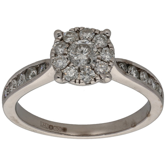 18ct White Gold 0.64ct Diamond Cluster Ring Size M