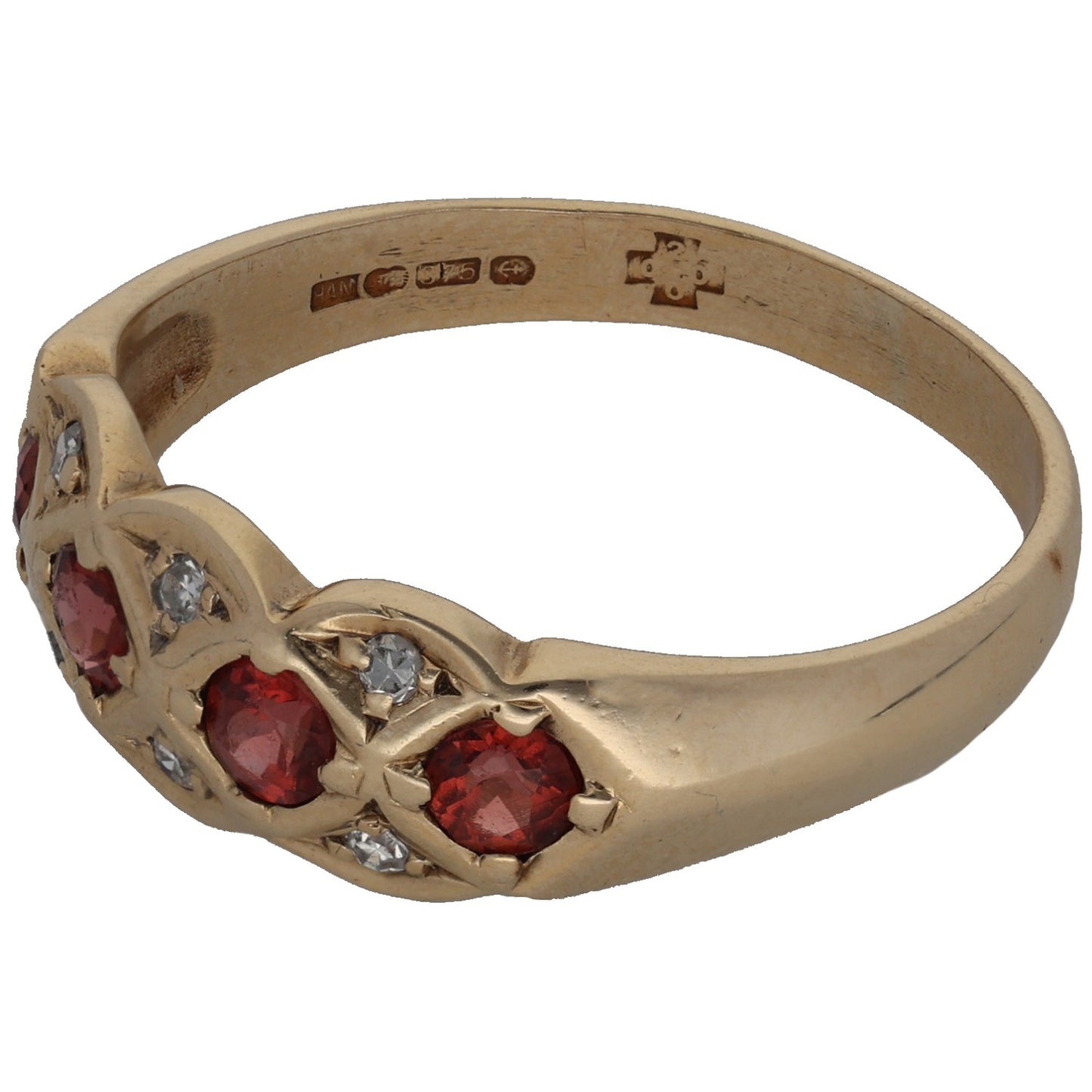 9ct Gold Garnet & 0.06ct Diamond Dress/Cocktail Ring Size P