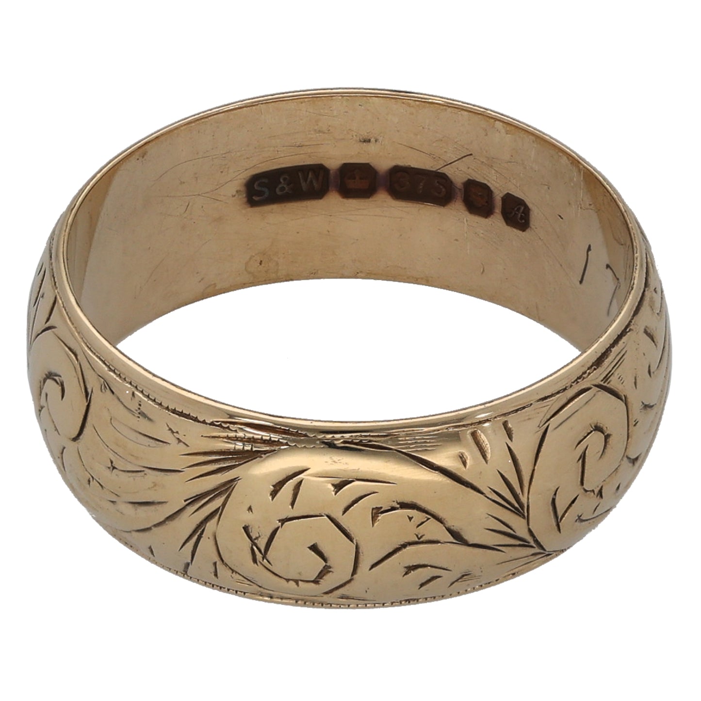 9ct Gold Patterned Wedding Ring Size M