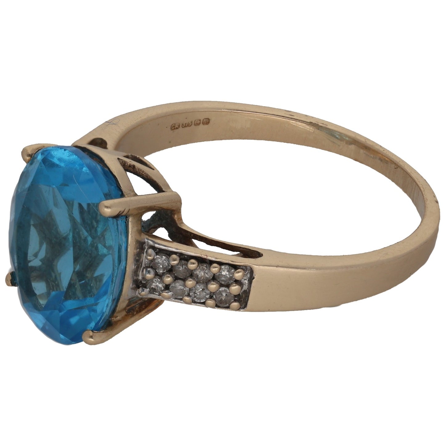 9ct Gold Topaz & 0.08ct Diamond Single Stone Ring With Accents Size R