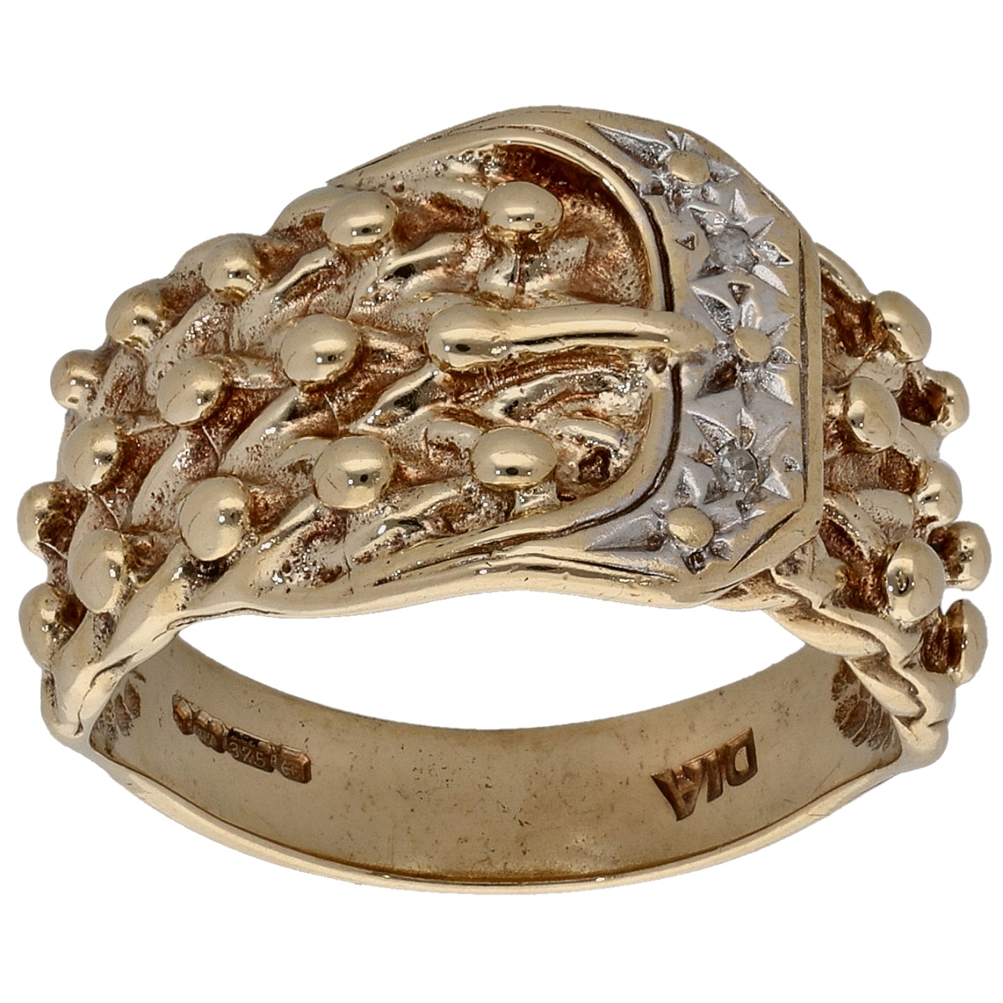 9ct Gold 0.01ct Diamond Buckle Ring Size M