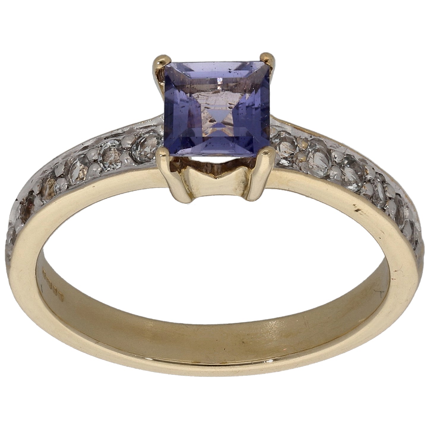 9ct Gold Tanzanite & Imitation Gems Single Stone Ring With Accents Size N