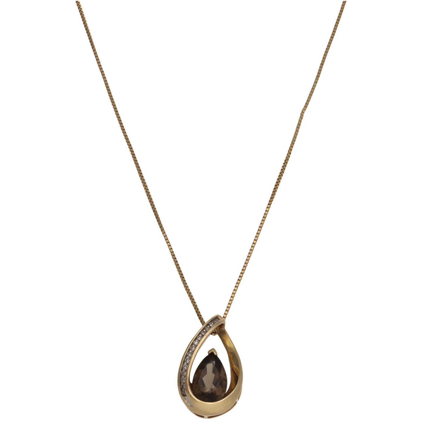 14ct Gold Smoky Quartz & 0.14ct Diamond Dress/Cocktail Pendant With Chain