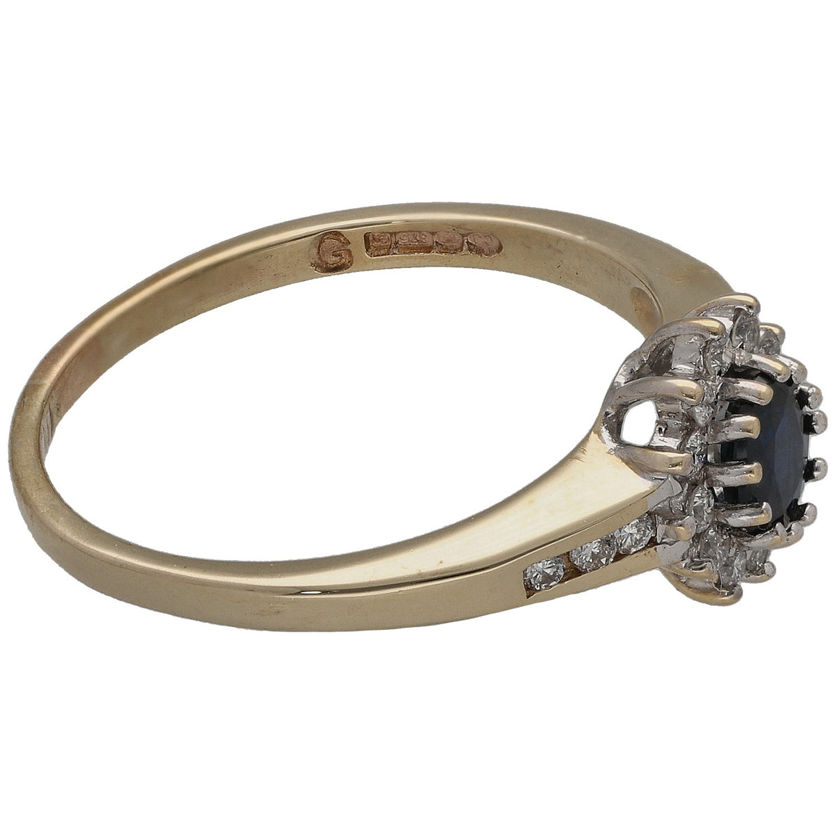 9ct gold sapphire and diamond cocktail ring, side view
