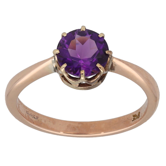 9ct Gold Amethyst Single Stone Ring Size P