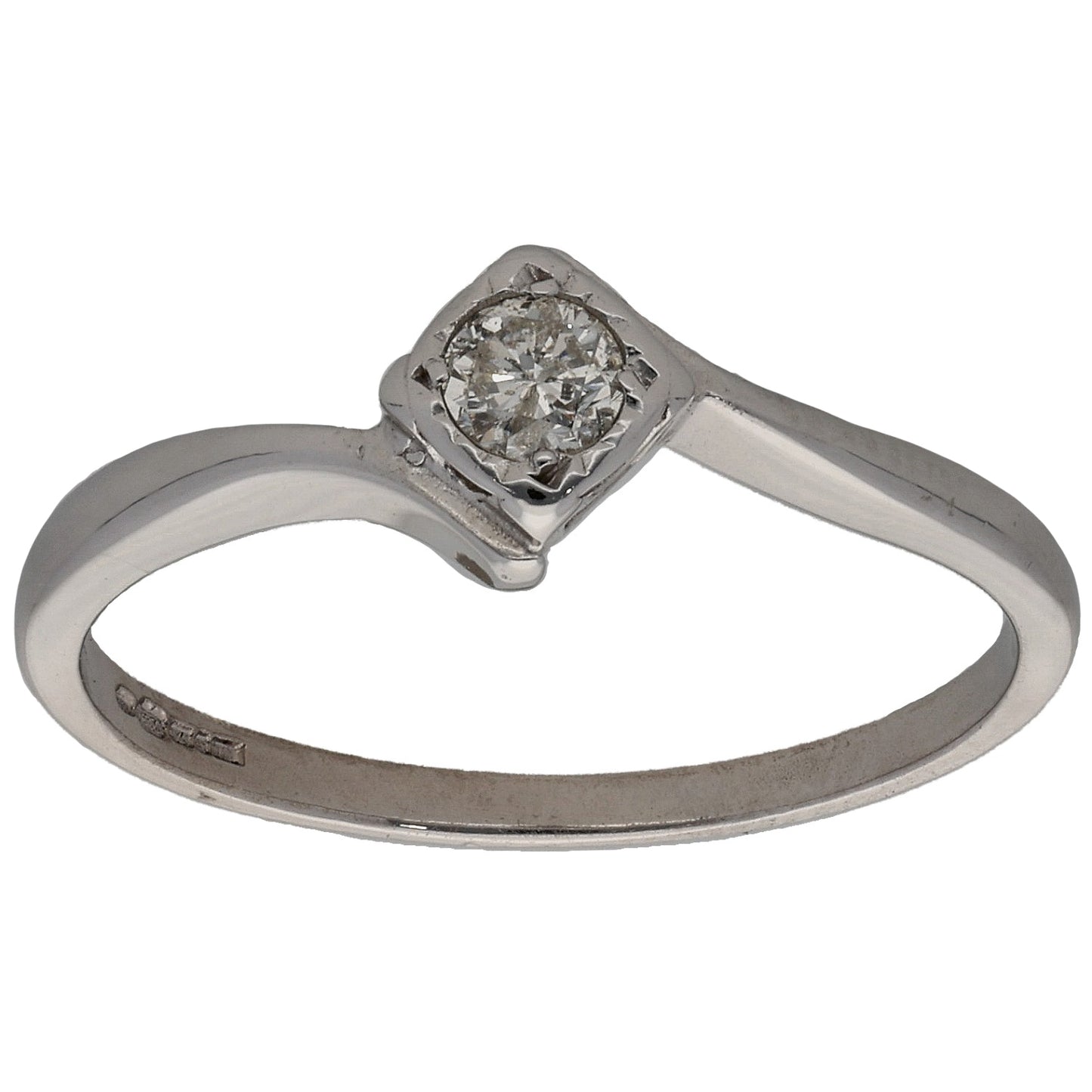 9ct White Gold 0.15ct Diamond Solitaire Ring Size P