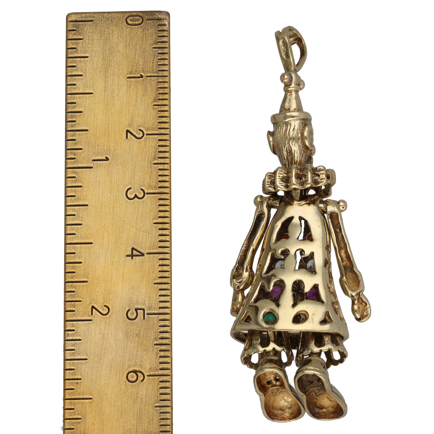 9ct Gold Garnet, Cubic Zirconia, Ruby & Emerald Clown Pendant