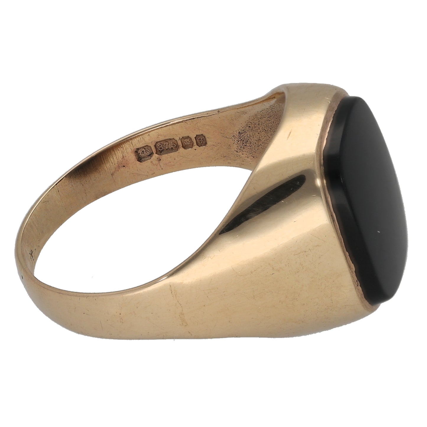 9ct Gold Onyx Plain Single Stone Signet Ring Size V