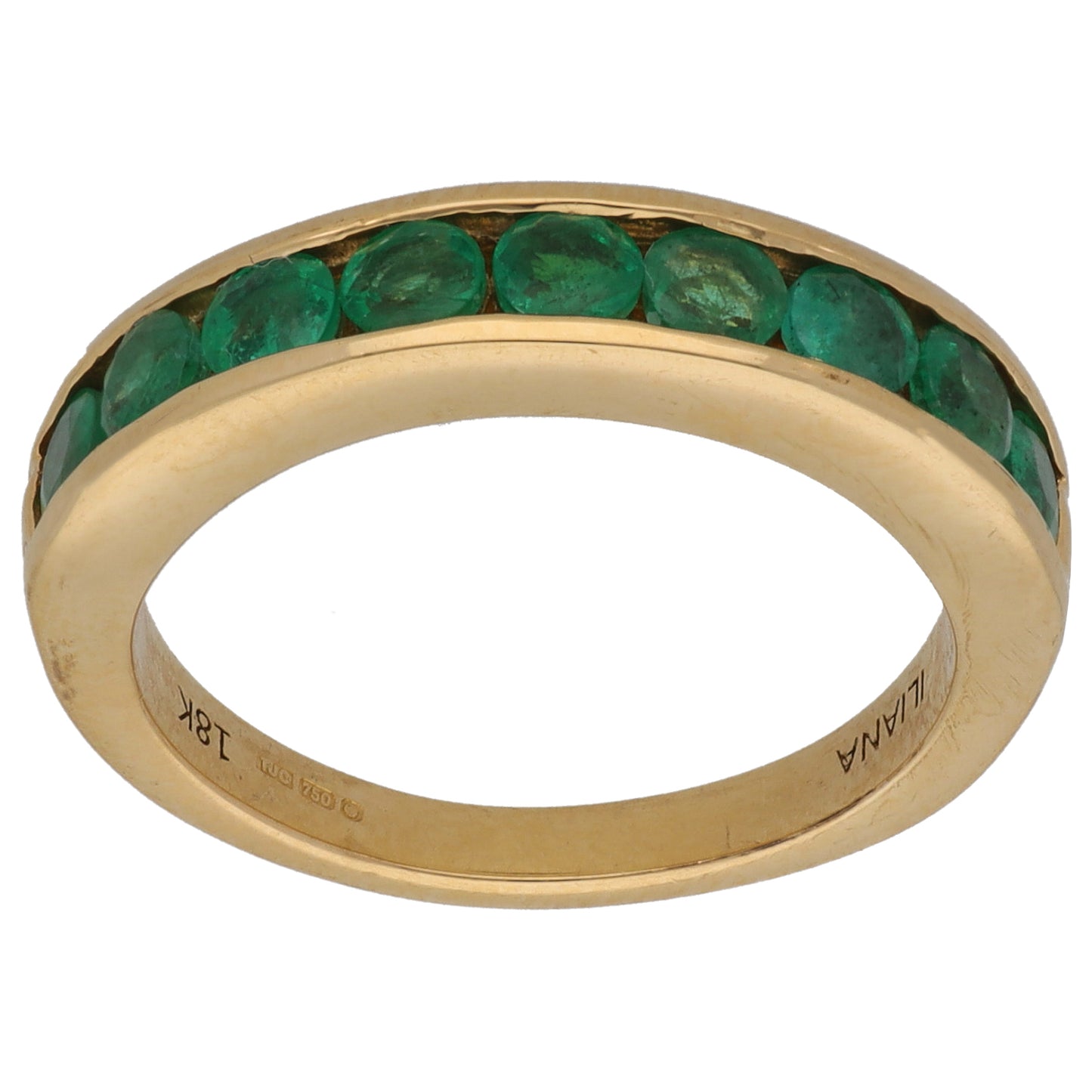 18ct Gold Emerald Half Eternity Ring Size M