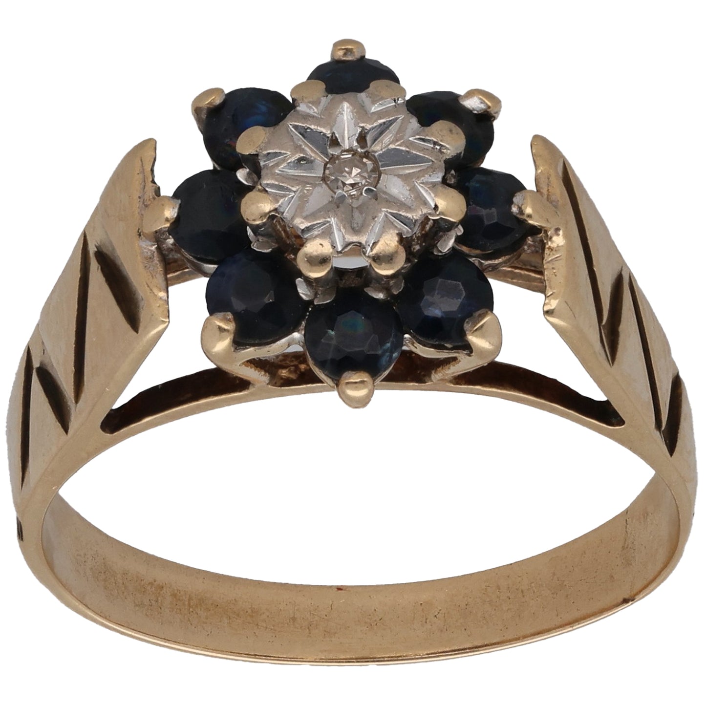9ct Gold Sapphire & 0.01ct Diamond Dress/Cocktail Ring Size R
