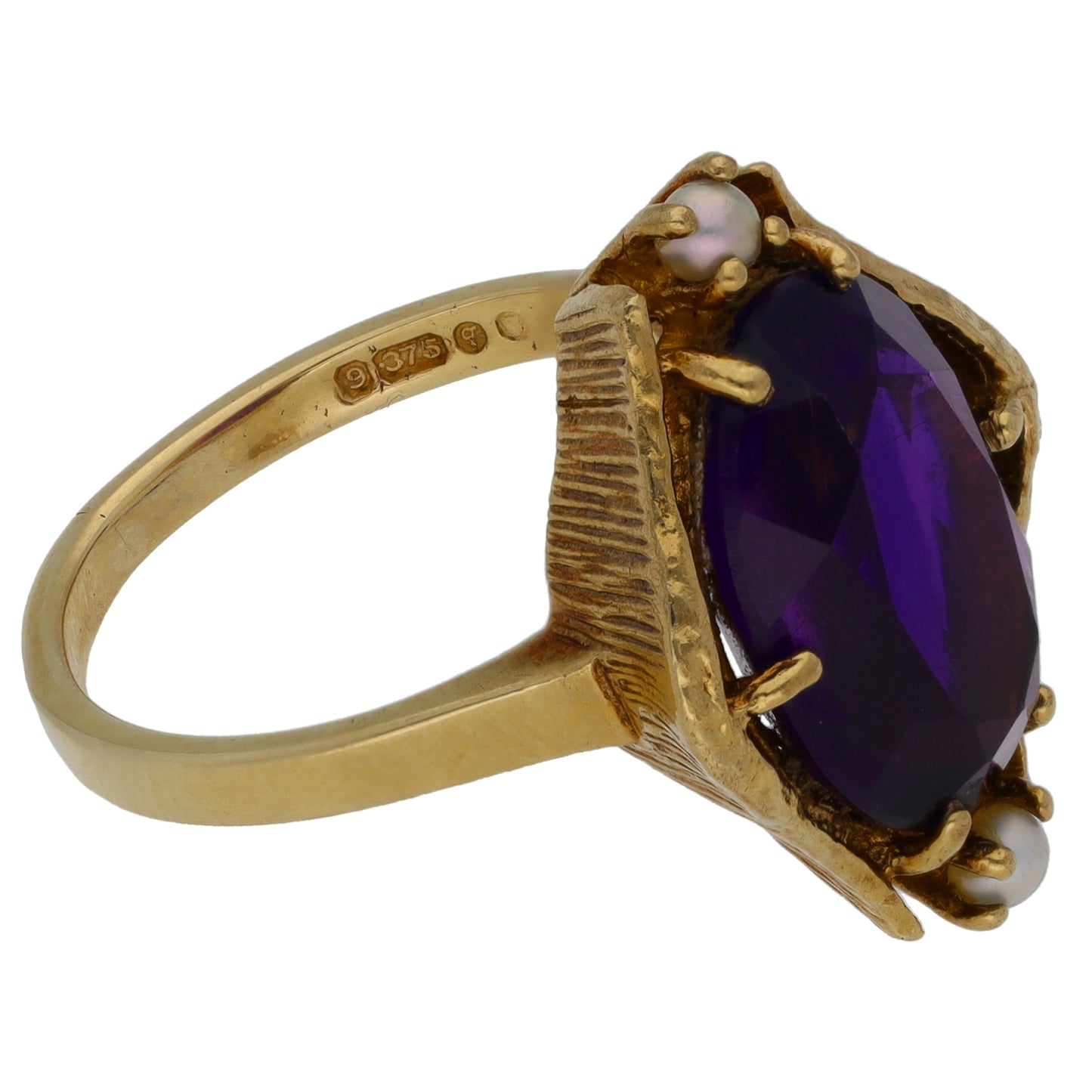 9ct Gold Amethyst & Cultured Pearl Dress/Cocktail Ring Size M