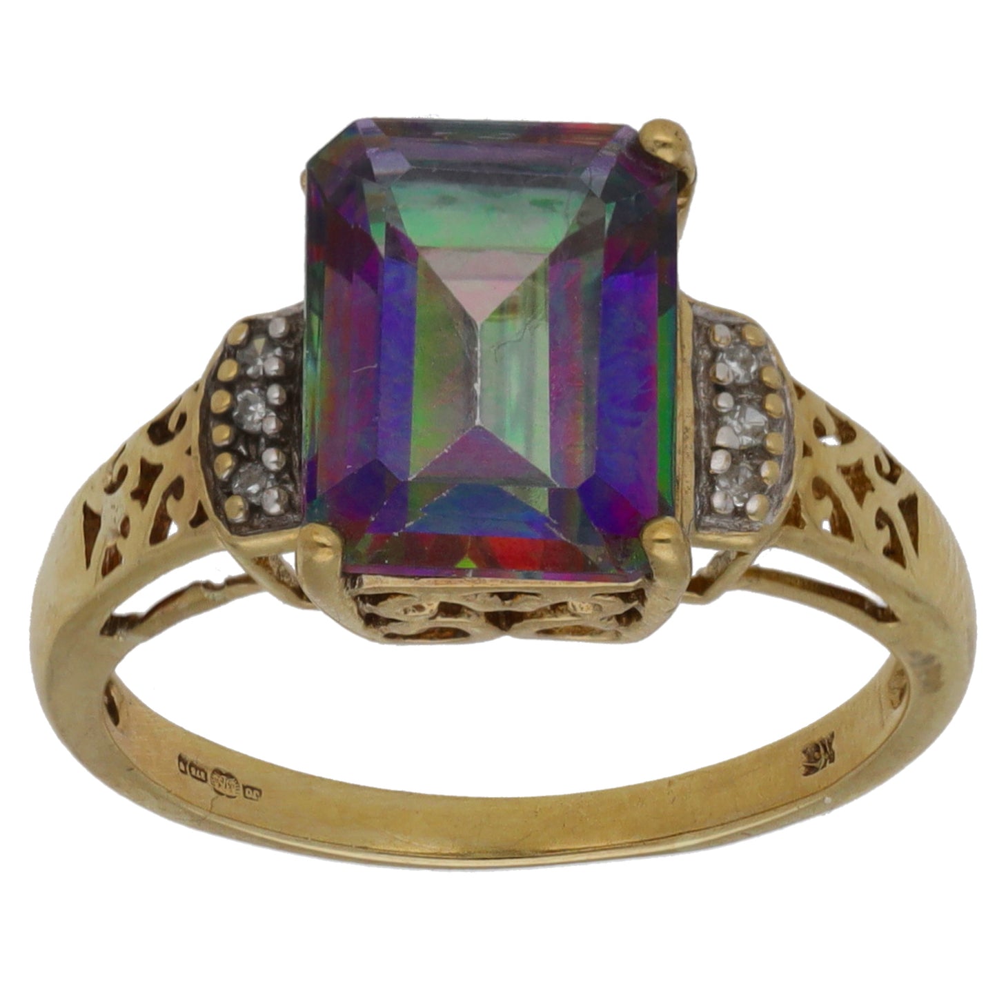 9ct Gold Coated Topaz & 0.03ct Diamond Dress/Cocktail Ring Size O