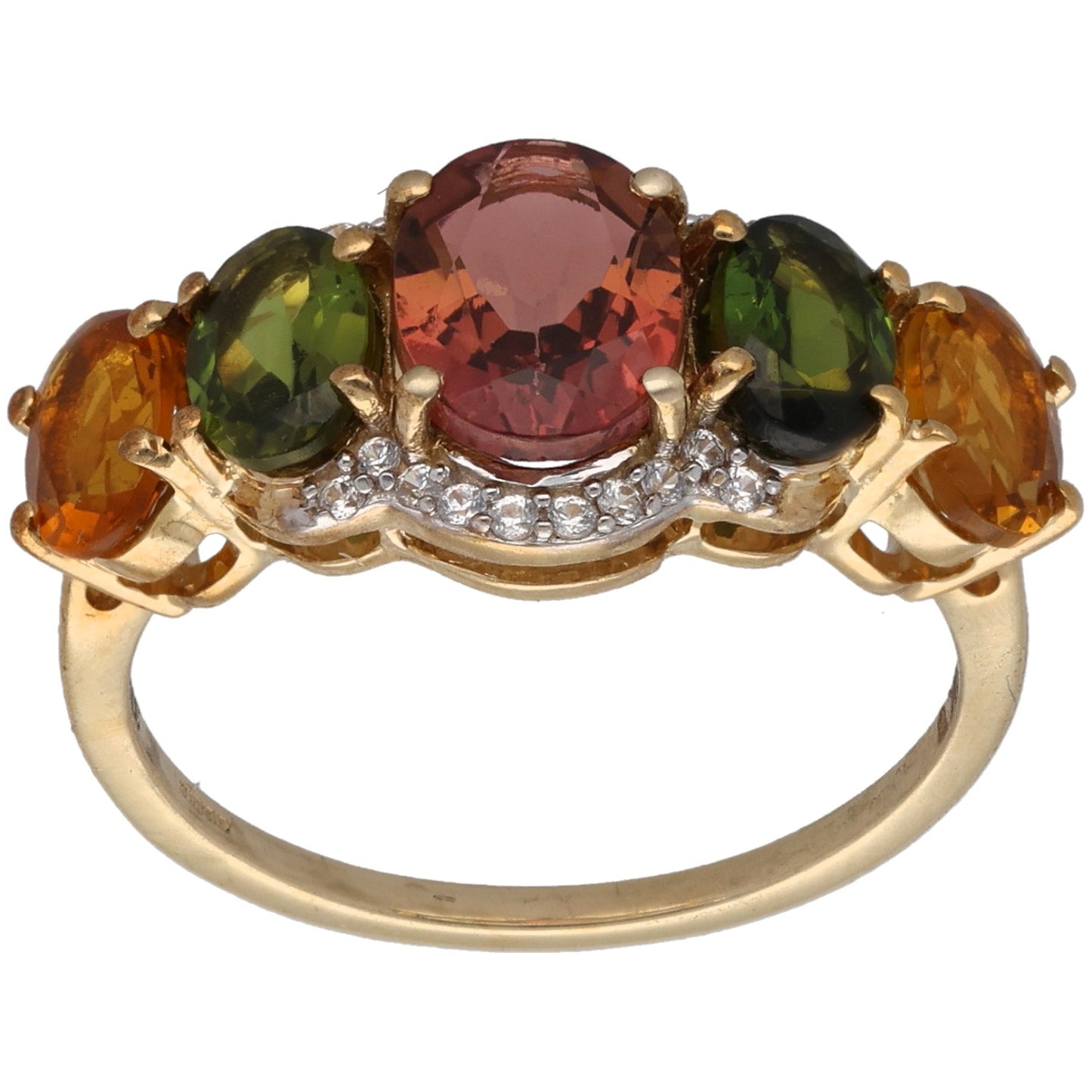 9ct Gold Tourmaline & Citrine Half Eternity Ring Size N