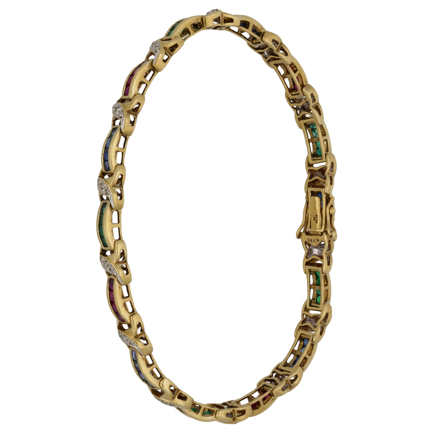 9ct Gold 0.42ct Diamond, Emerald, Ruby & Sapphire Fancy Bracelet