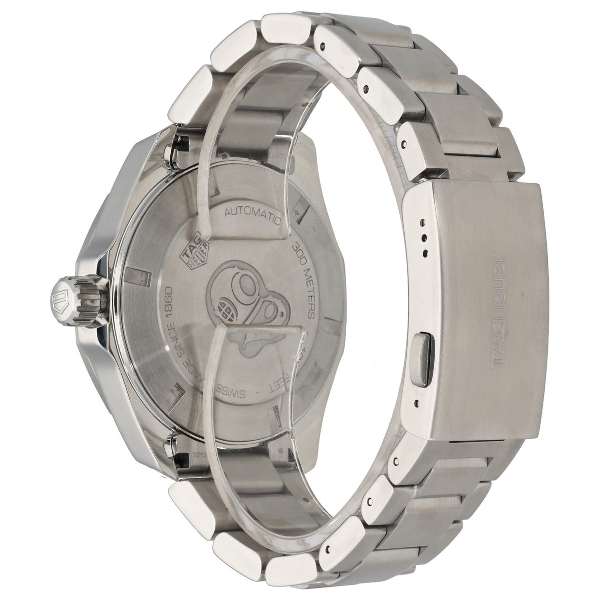 Tag Heuer Aquaracer GMT WAY201F, stainless steel rear angle of the watch.