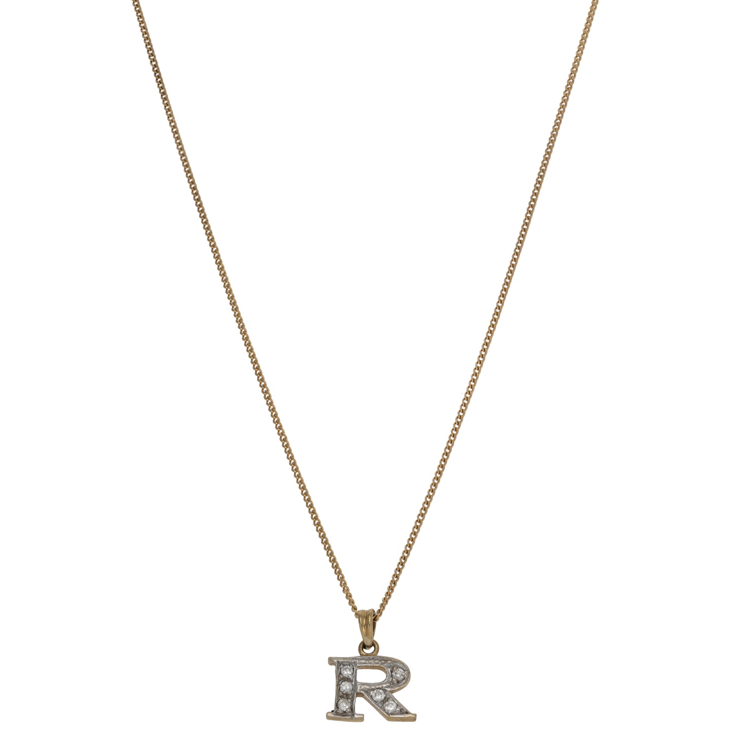 9ct Gold Cubic Zirconia Initial 'R' Pendant With Chain