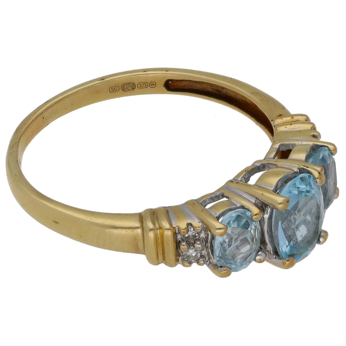 9ct Gold 0.04ct Diamond & Topaz Trilogy Ring Size R
