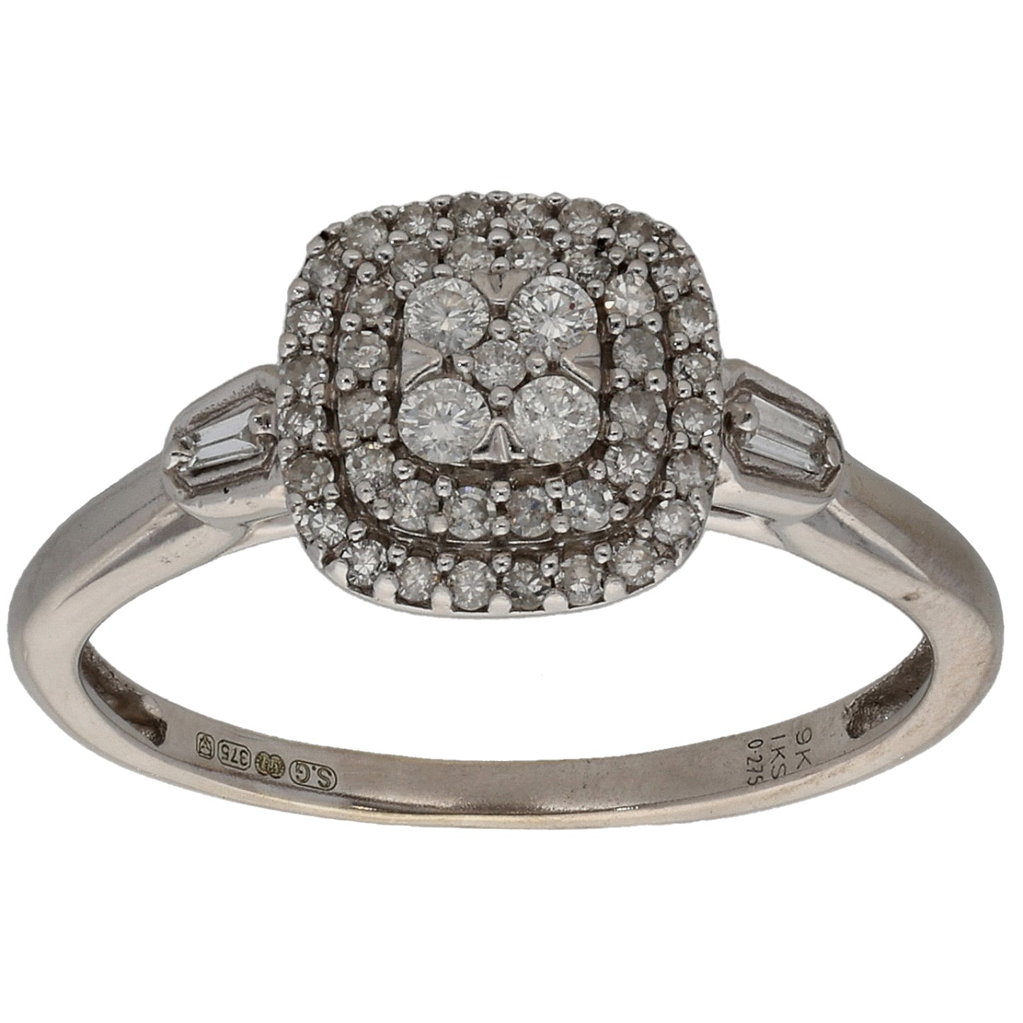 9ct White Gold 0.275ct Diamond Cluster Ring Size M