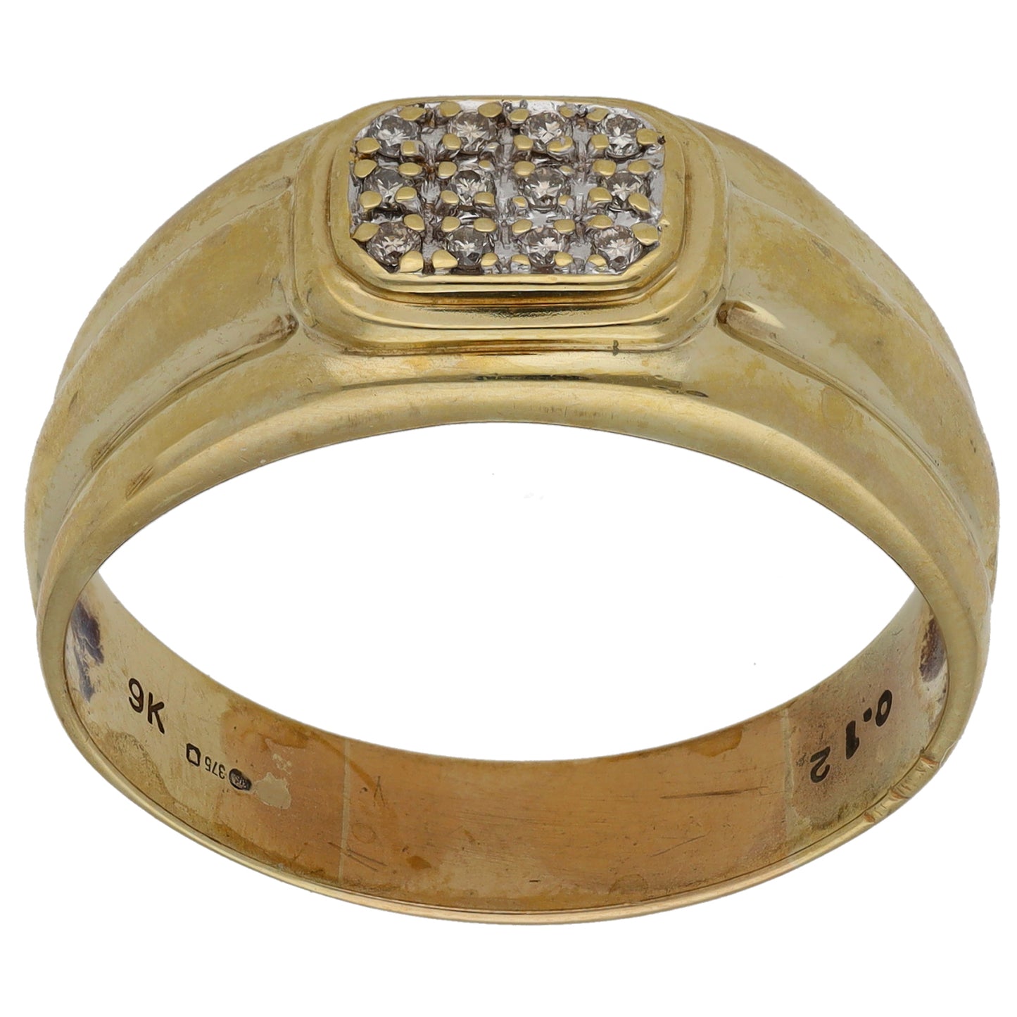 9ct Gold 0.12ct Diamond Patterned Signet Ring Size Z+2