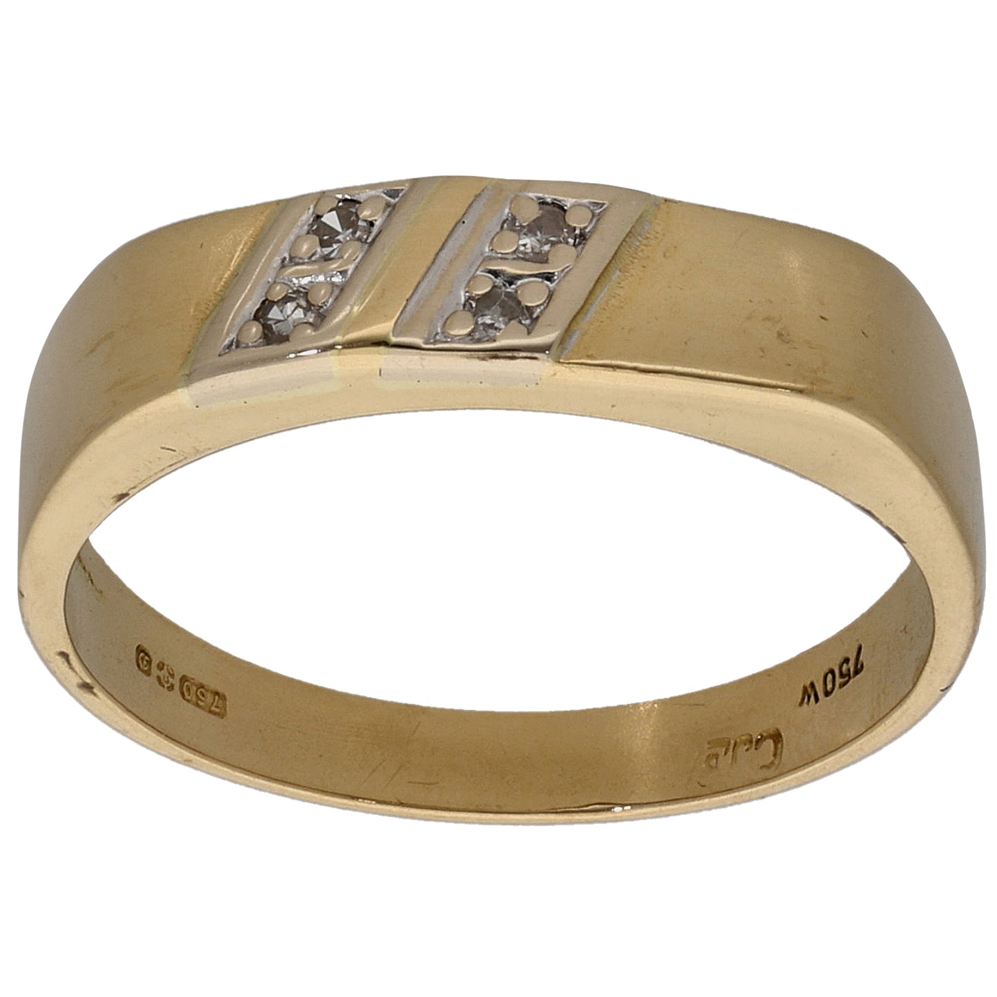 18ct Gold 0.02ct Diamond Patterned Signet Ring Size O