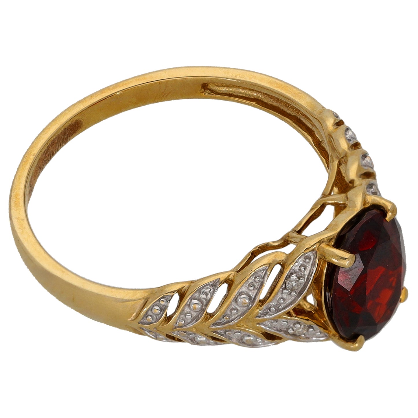 9ct Gold Garnet & 0.02ct Diamond Dress/Cocktail Ring Size O