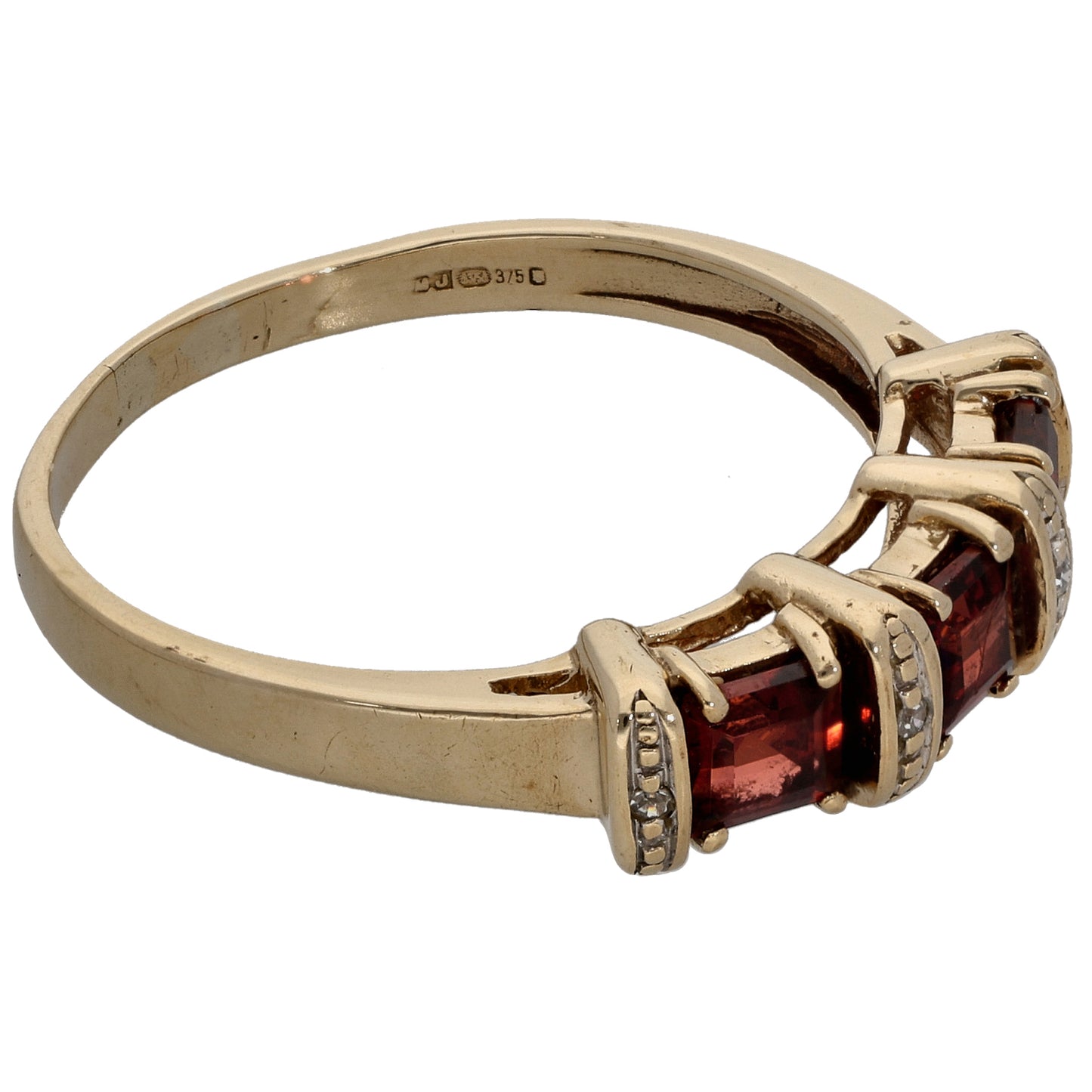 9ct Gold Garnet & 0.02ct Diamond Half Eternity Ring Size S