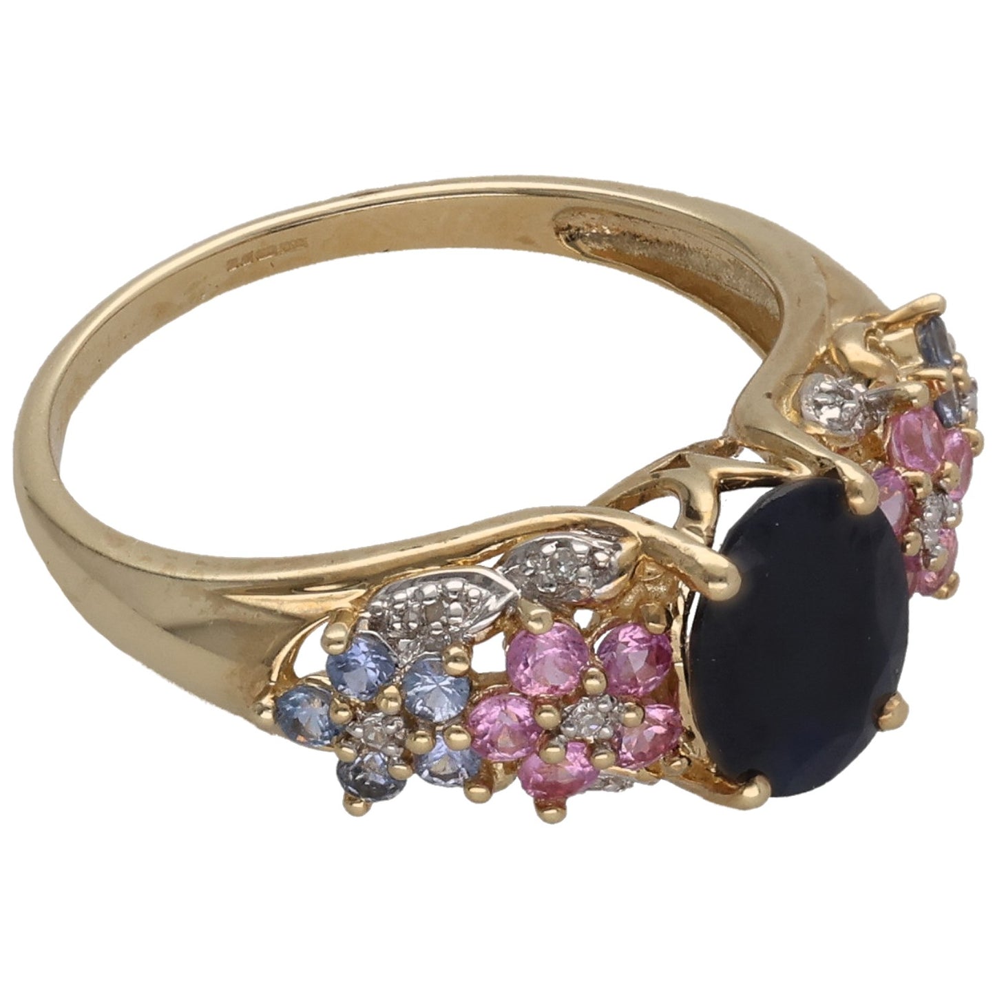 9ct Gold Sapphire & 0.05ct Diamond Dress/Cocktail Ring Size R