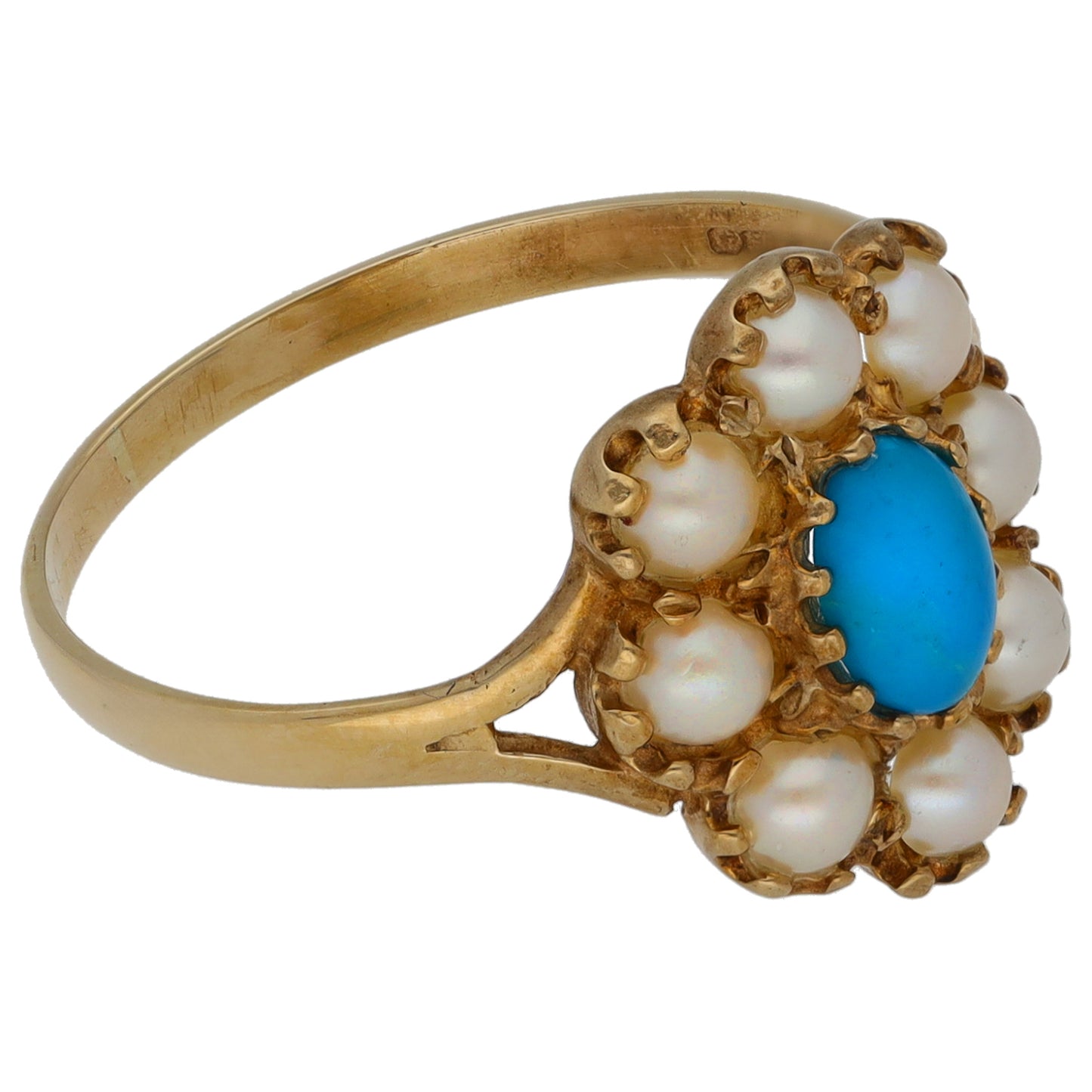 9ct Gold Turquoise & Cultured Pearl Dress/Cocktail Ring Size S