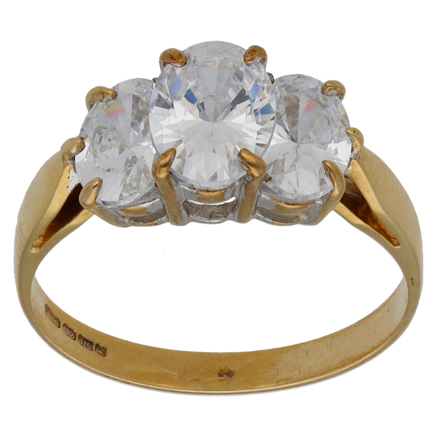 9ct Gold Cubic Zirconia Trilogy Ring Size O