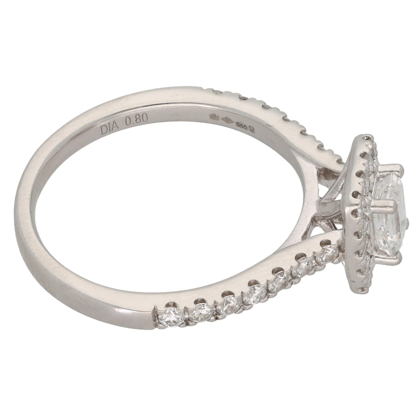 Platinum 0.91ct Diamond Halo Ring Size L