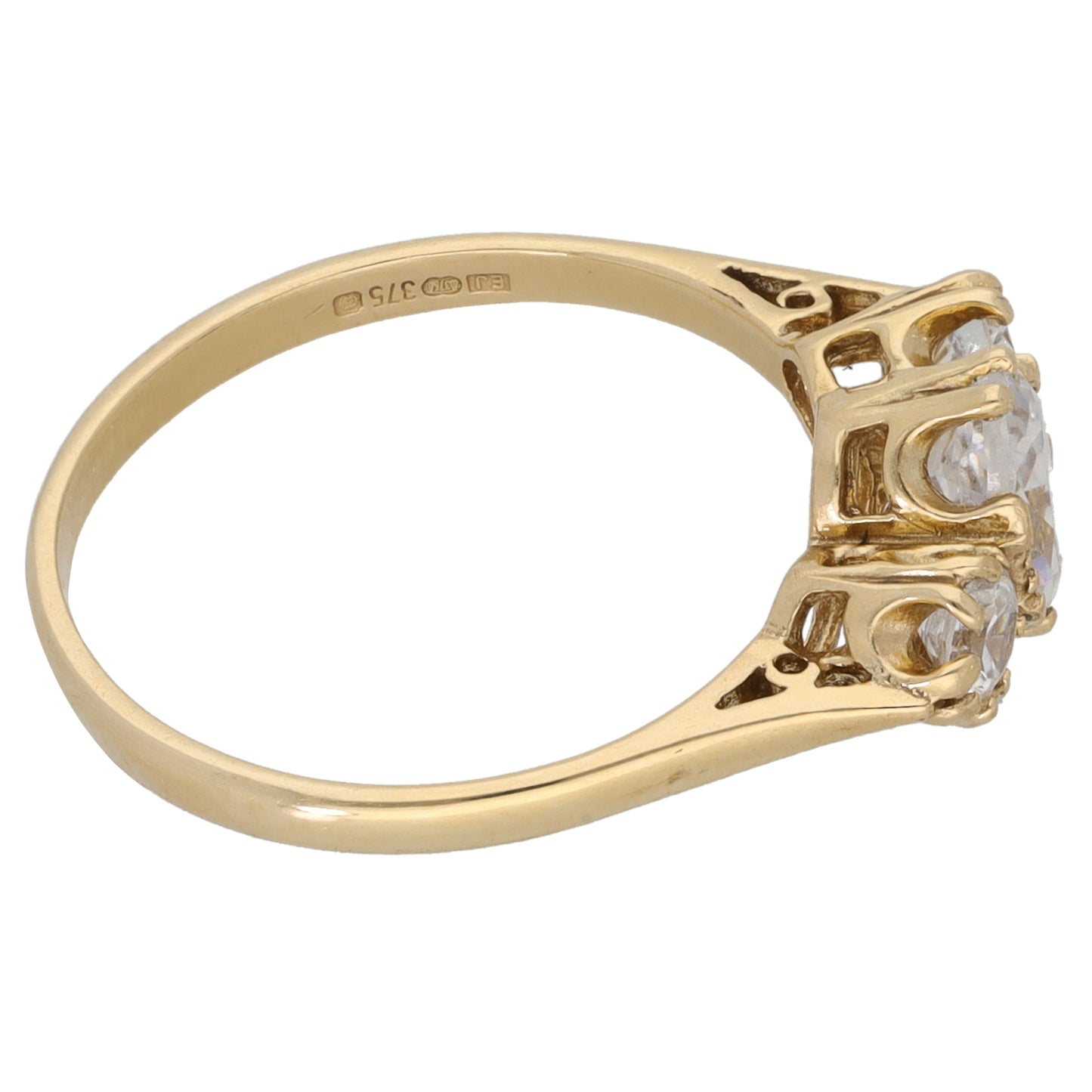 9ct Gold Cubic Zirconia Trilogy Ring Size L