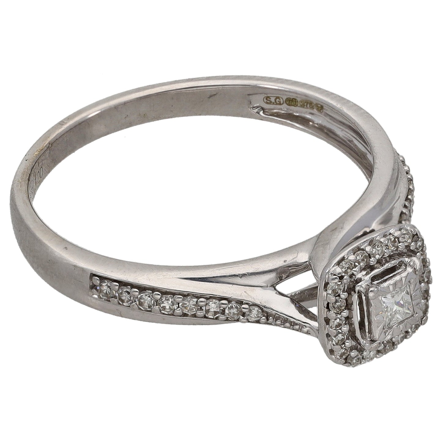 9ct White Gold 0.20ct Diamond Halo Ring Size Q