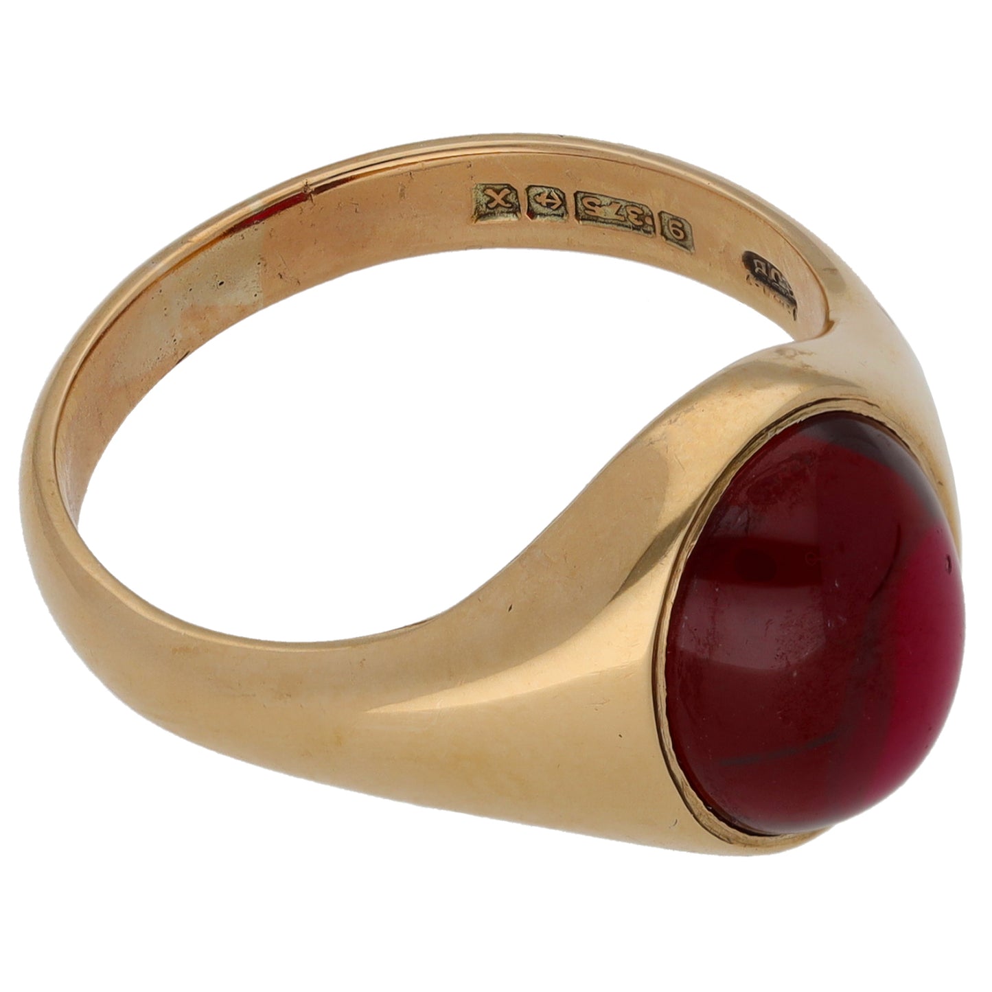 9ct Gold Ruby Plain Signet Ring Size T