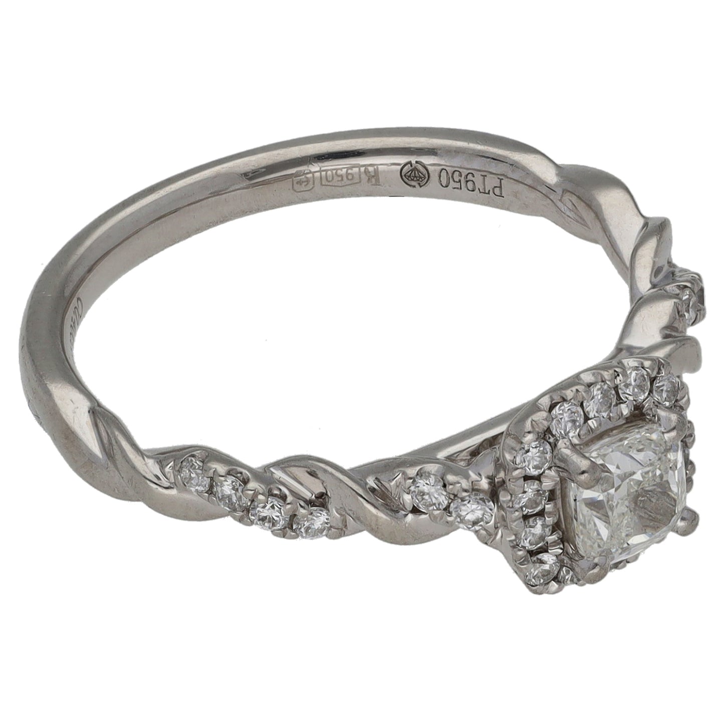 Platinum 0.59ct Diamond Halo Ring Size L