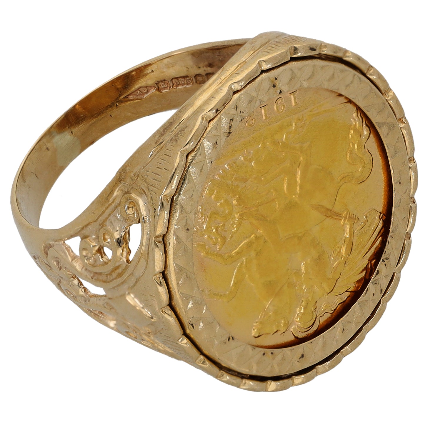 9ct Gold Half Sovereign Coin Ring Size Q