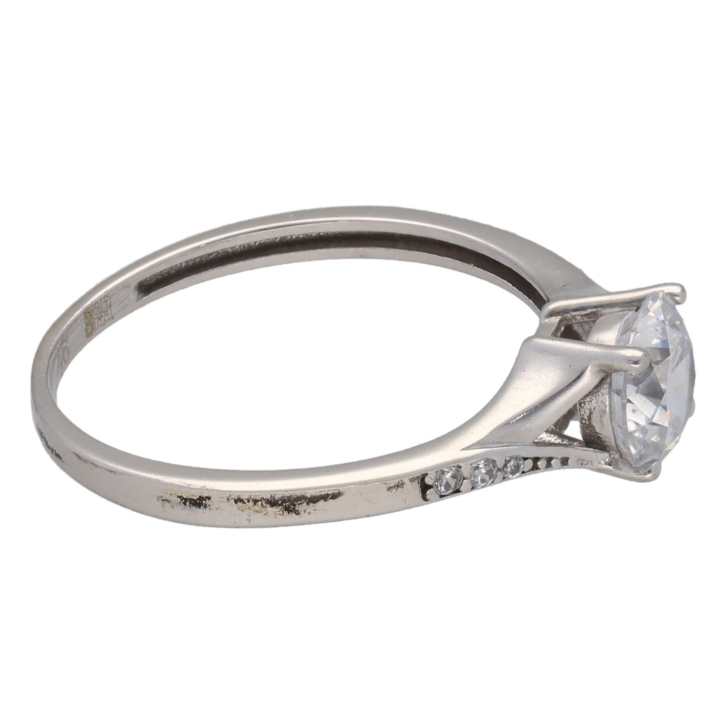 9ct White Gold Cubic Zirconia Single Stone Ring With Accents Size M