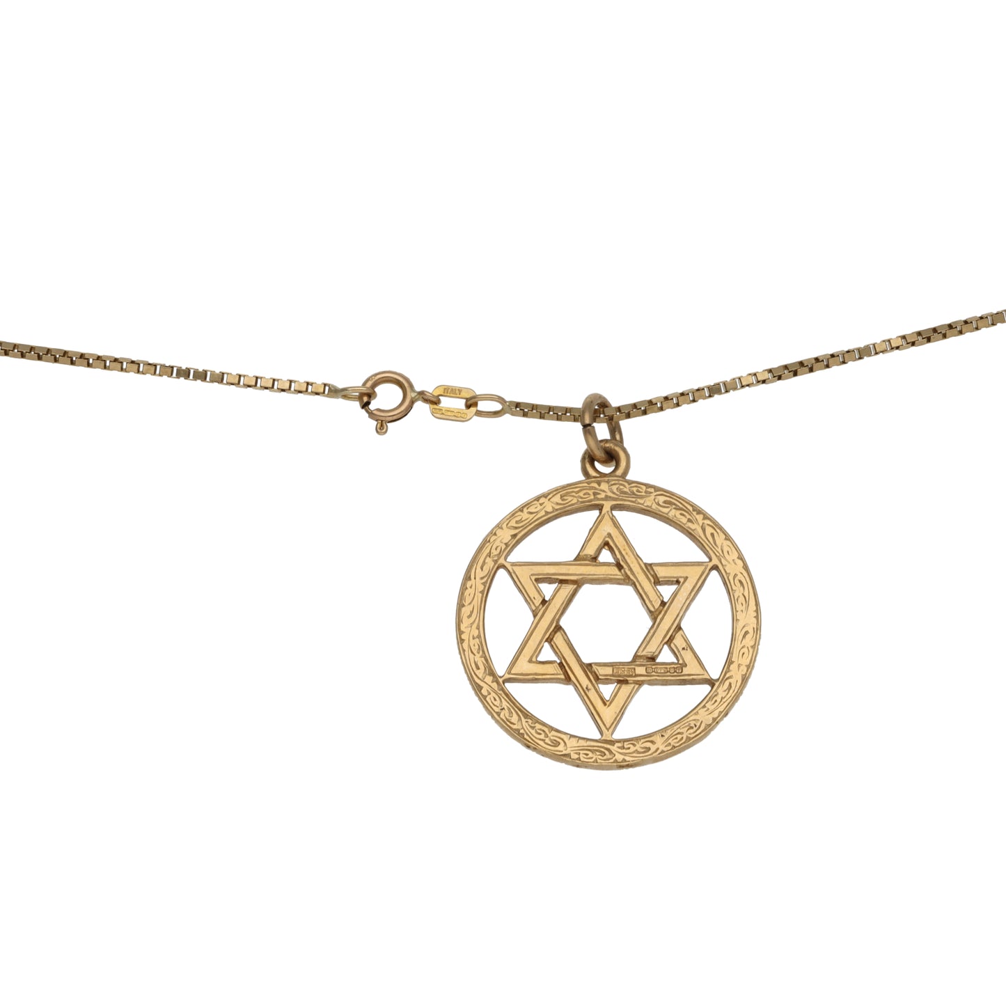9ct Gold Star of David Pendant With Chain