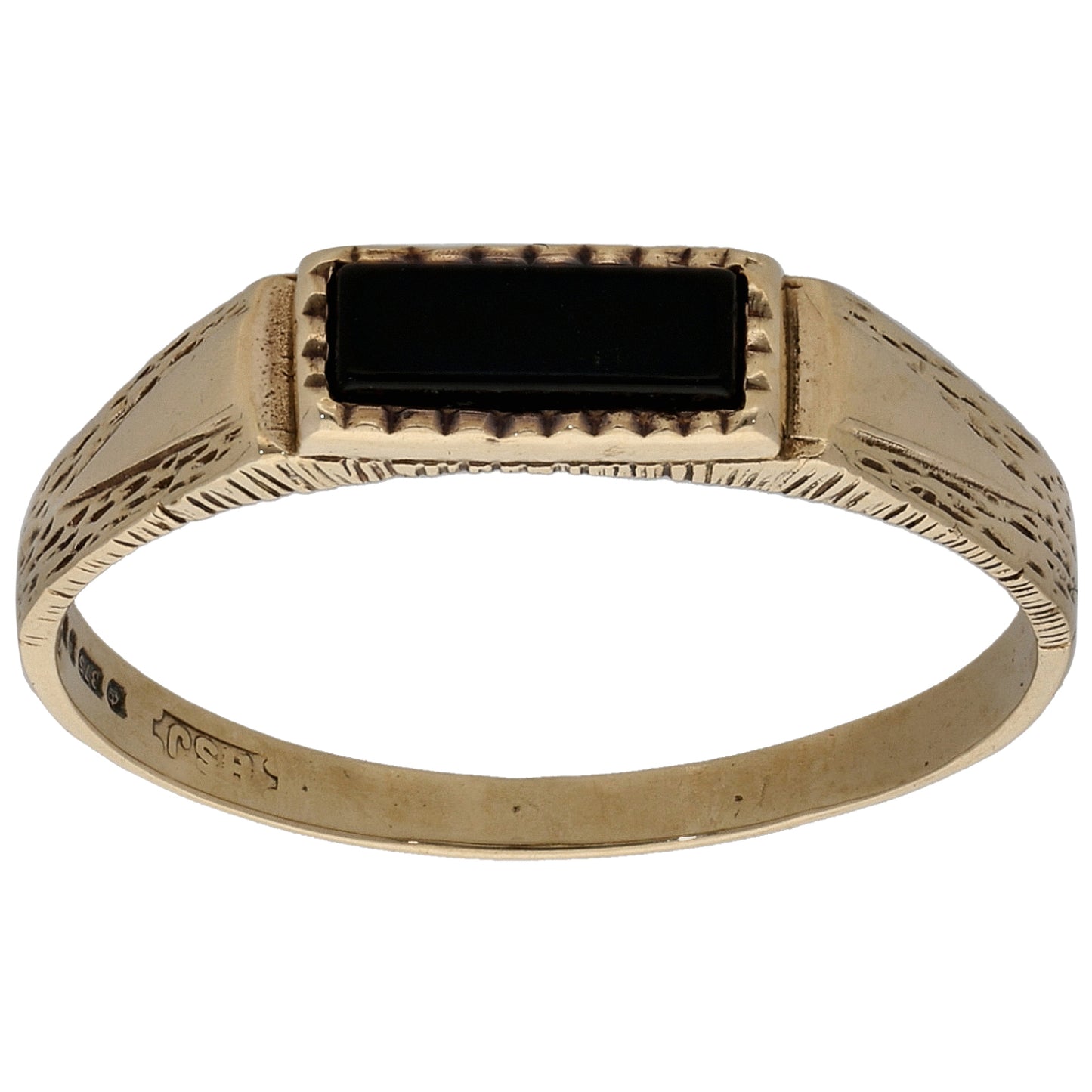 9ct Gold Onyx Patterned Single Stone Signet Ring Size S