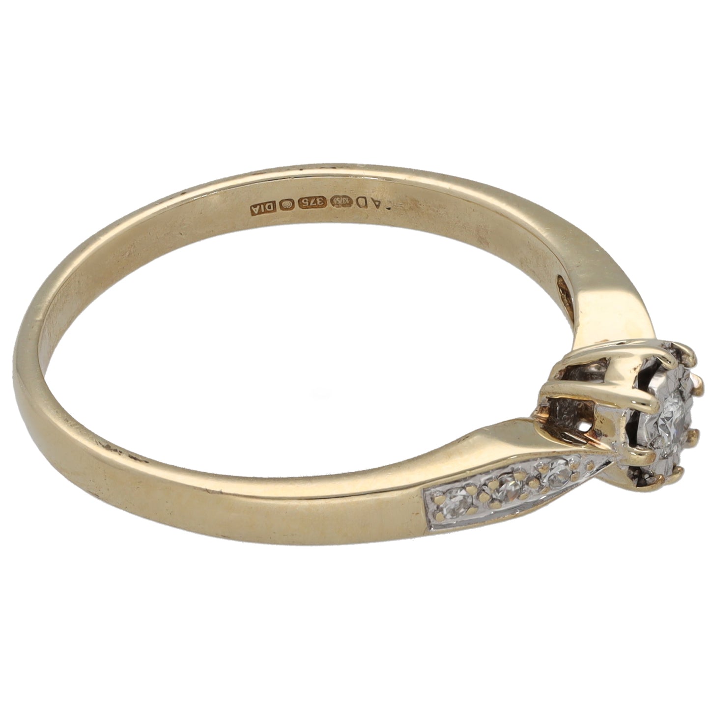 9ct Gold 0.10ct Diamond Solitaire Ring With Accent Stones Size U